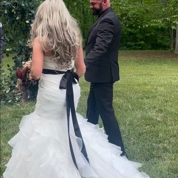 Used size 8 David’s Bridal Fit & Flare. Lightweight, fun, & flowing. Corset Back - Picture 4 of 5